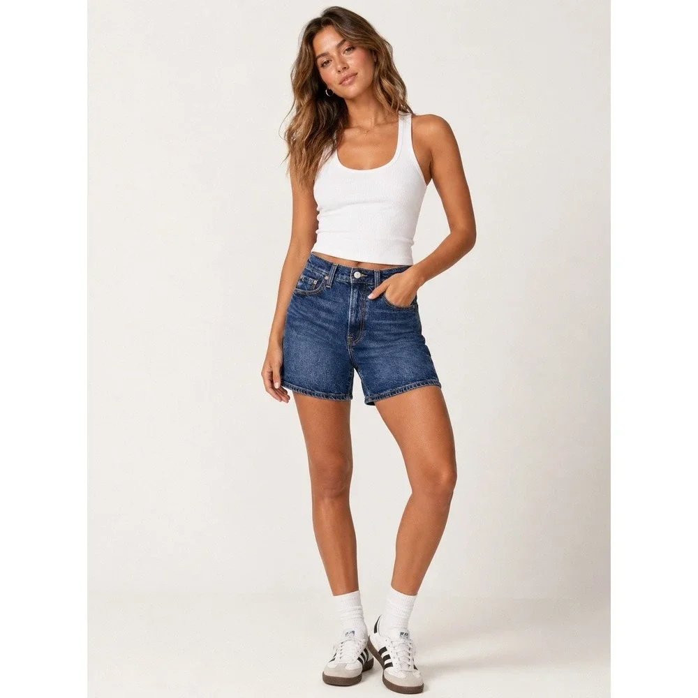Levi's Women's 26 Premium Ribcage Bermuda Denim Shorts High Rise Medium Wash